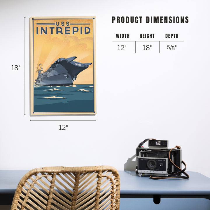 New York City, New York, USS Intrepid, Lithograph, Wood Signs and Postcards Wood Lantern Press