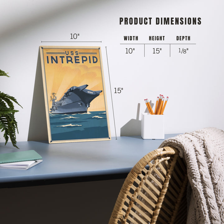 New York City, New York, USS Intrepid, Lithograph, Wood Signs and Postcards Wood Lantern Press