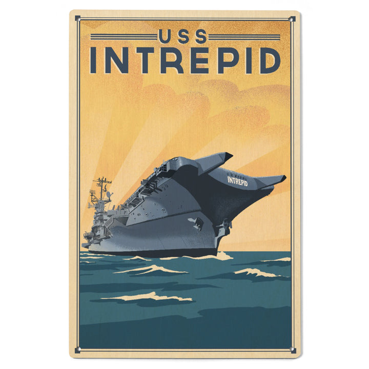 New York City, New York, USS Intrepid, Lithograph, Wood Signs and Postcards Wood Lantern Press