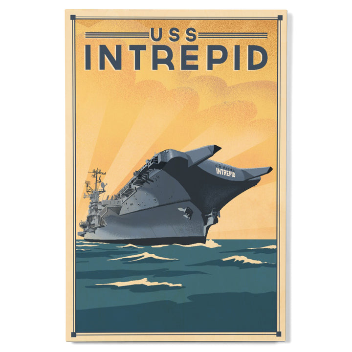 New York City, New York, USS Intrepid, Lithograph, Wood Signs and Postcards Wood Lantern Press