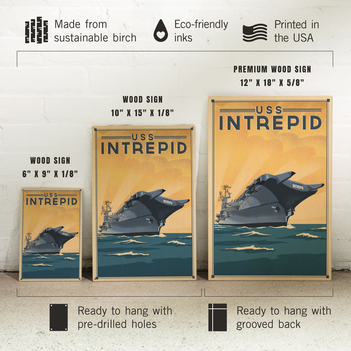 New York City, New York, USS Intrepid, Lithograph, Wood Signs and Postcards Wood Lantern Press