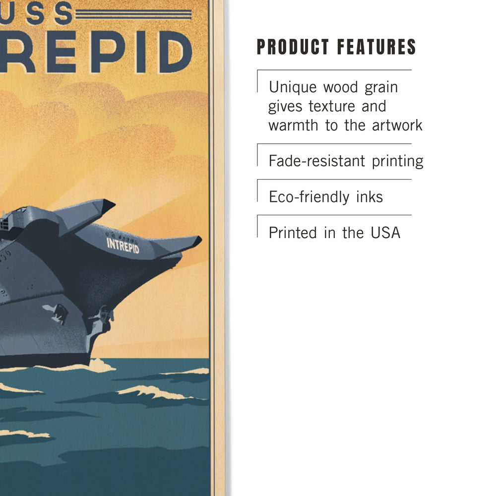 New York City, New York, USS Intrepid, Lithograph, Wood Signs and Postcards Wood Lantern Press