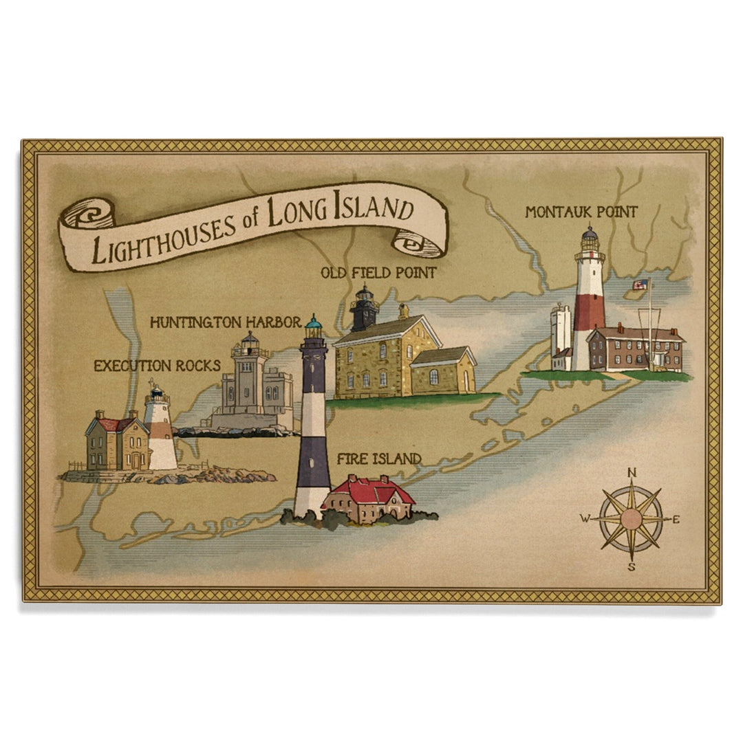 New York, Lighthouses of Long Island, Lantern Press Artwork, Wood Signs and Postcards Wood Lantern Press