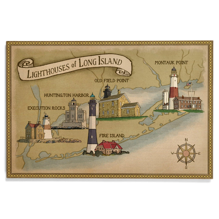 New York, Lighthouses of Long Island, Lantern Press Artwork, Wood Signs and Postcards Wood Lantern Press