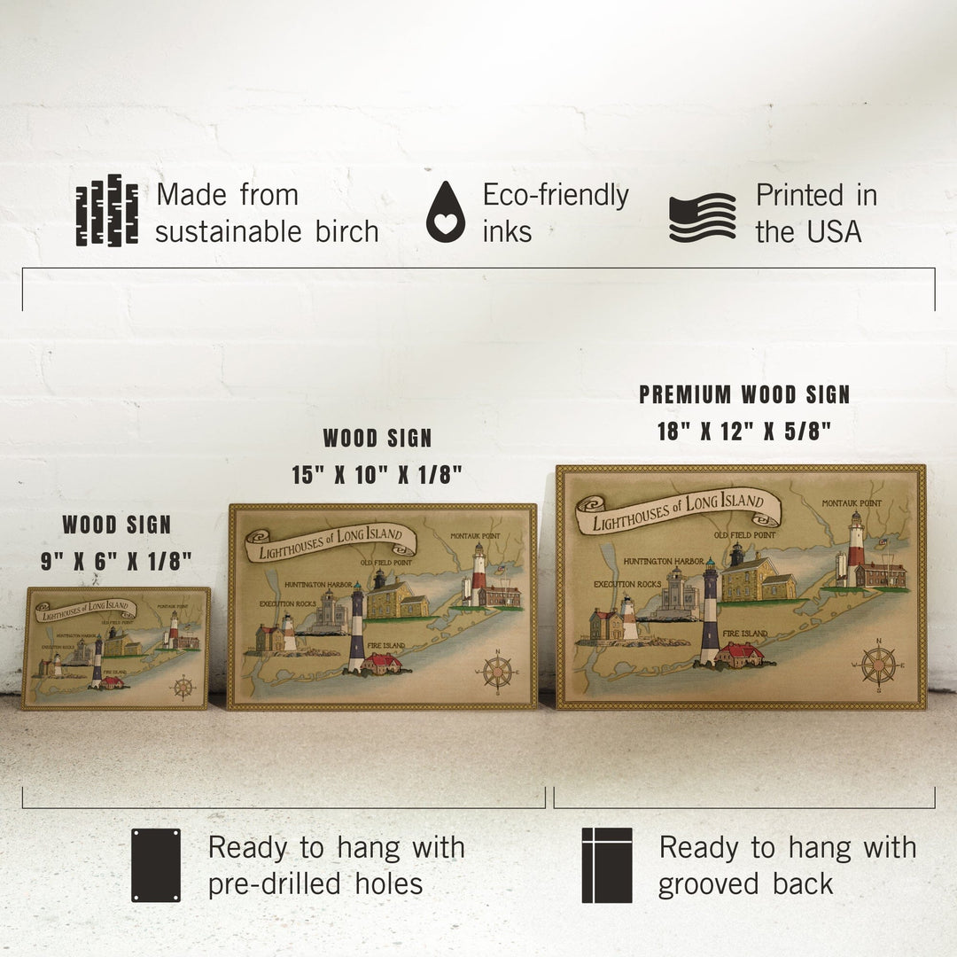 New York, Lighthouses of Long Island, Lantern Press Artwork, Wood Signs and Postcards Wood Lantern Press