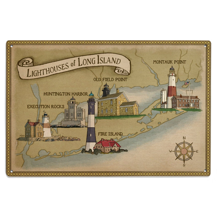 New York, Lighthouses of Long Island, Lantern Press Artwork, Wood Signs and Postcards Wood Lantern Press
