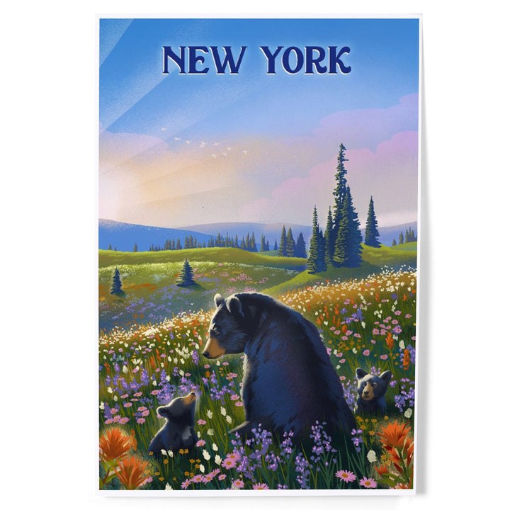 New York, Lithograph, Bear Family in Field, Art & Giclee Prints Art Lantern Press 12 x 18 Art Print