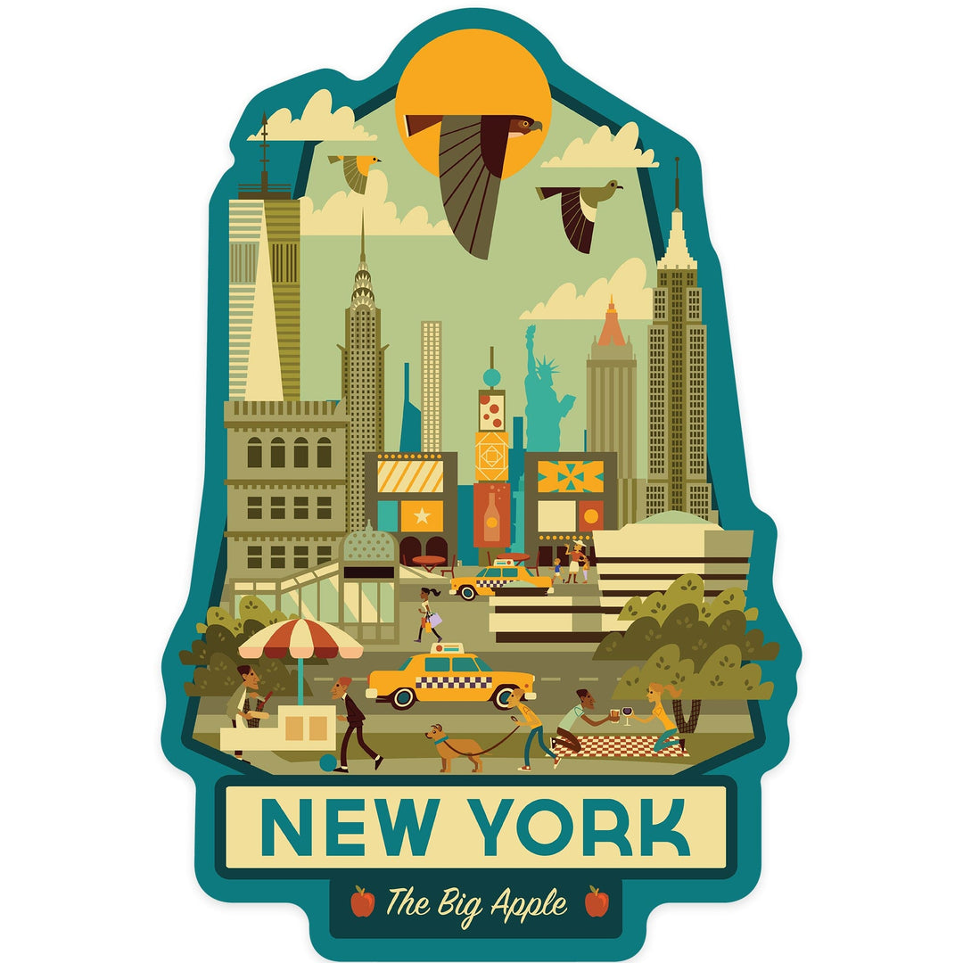 New York, New York, Geometric, Contour, Vinyl Sticker Sticker Lantern Press