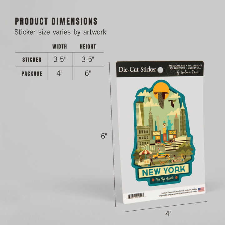 New York, New York, Geometric, Contour, Vinyl Sticker Sticker Lantern Press