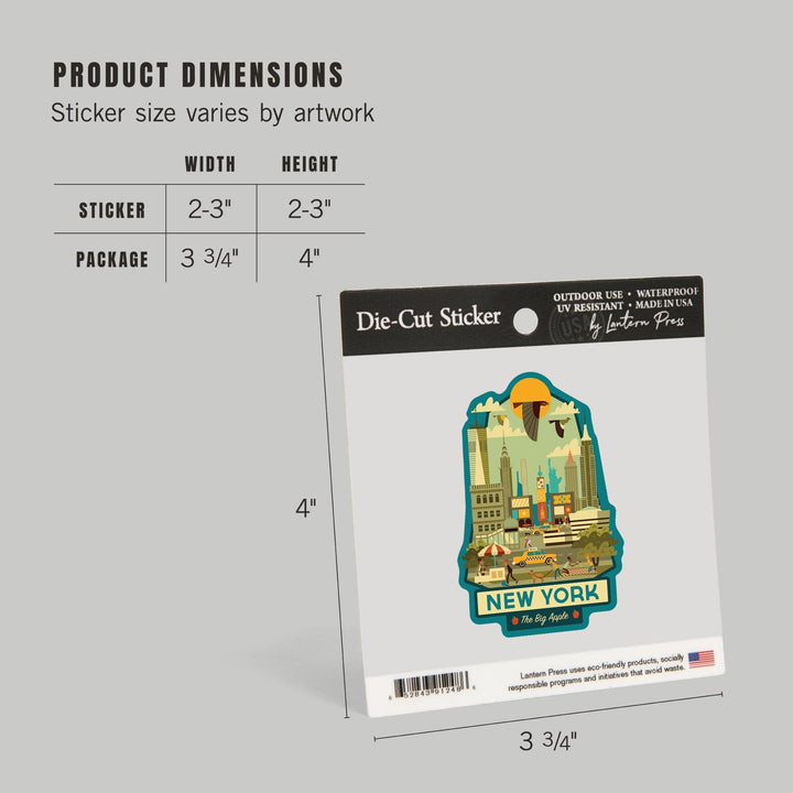 New York, New York, Geometric, Contour, Vinyl Sticker Sticker Lantern Press