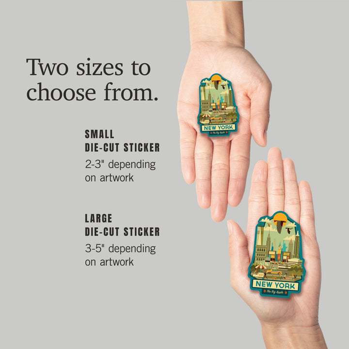 New York, New York, Geometric, Contour, Vinyl Sticker Sticker Lantern Press