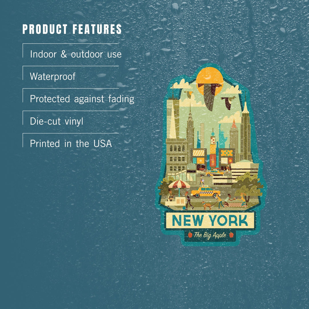 New York, New York, Geometric, Contour, Vinyl Sticker Sticker Lantern Press