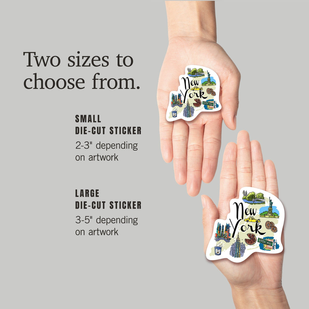 New York, New York, Landmarks & Icons, Contour, Lantern Press Artwork, Vinyl Sticker Sticker Lantern Press