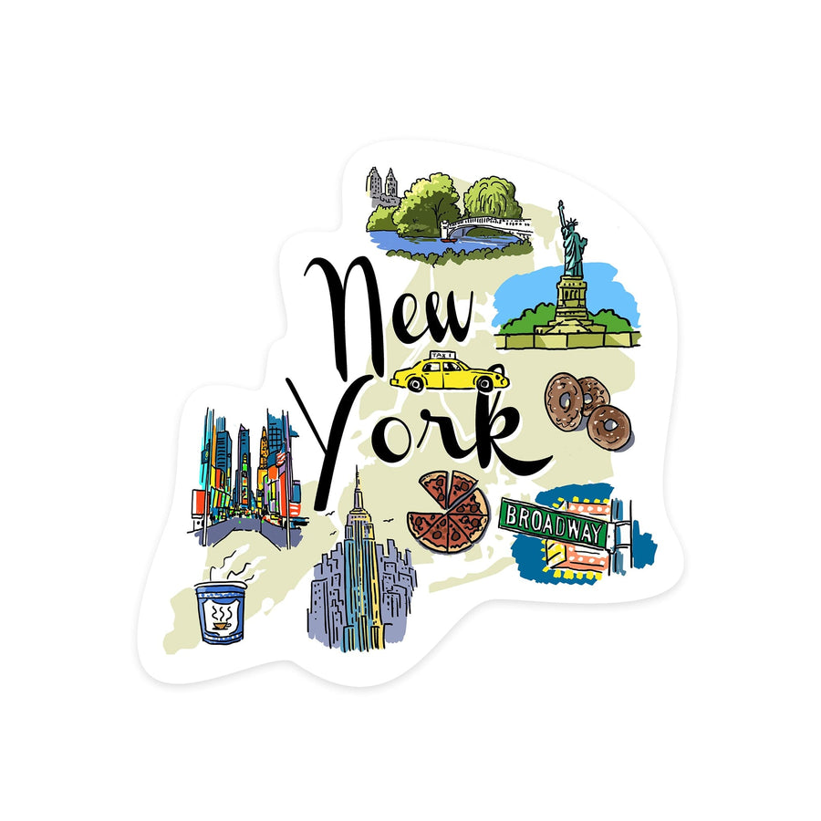 New York, New York, Landmarks & Icons, Contour, Lantern Press Artwork, Vinyl Sticker Sticker Lantern Press