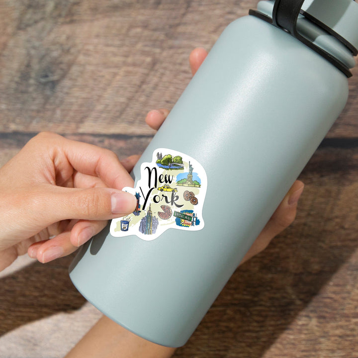 New York, New York, Landmarks & Icons, Contour, Lantern Press Artwork, Vinyl Sticker Sticker Lantern Press
