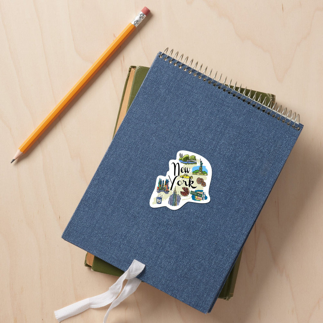 New York, New York, Landmarks & Icons, Contour, Lantern Press Artwork, Vinyl Sticker Sticker Lantern Press