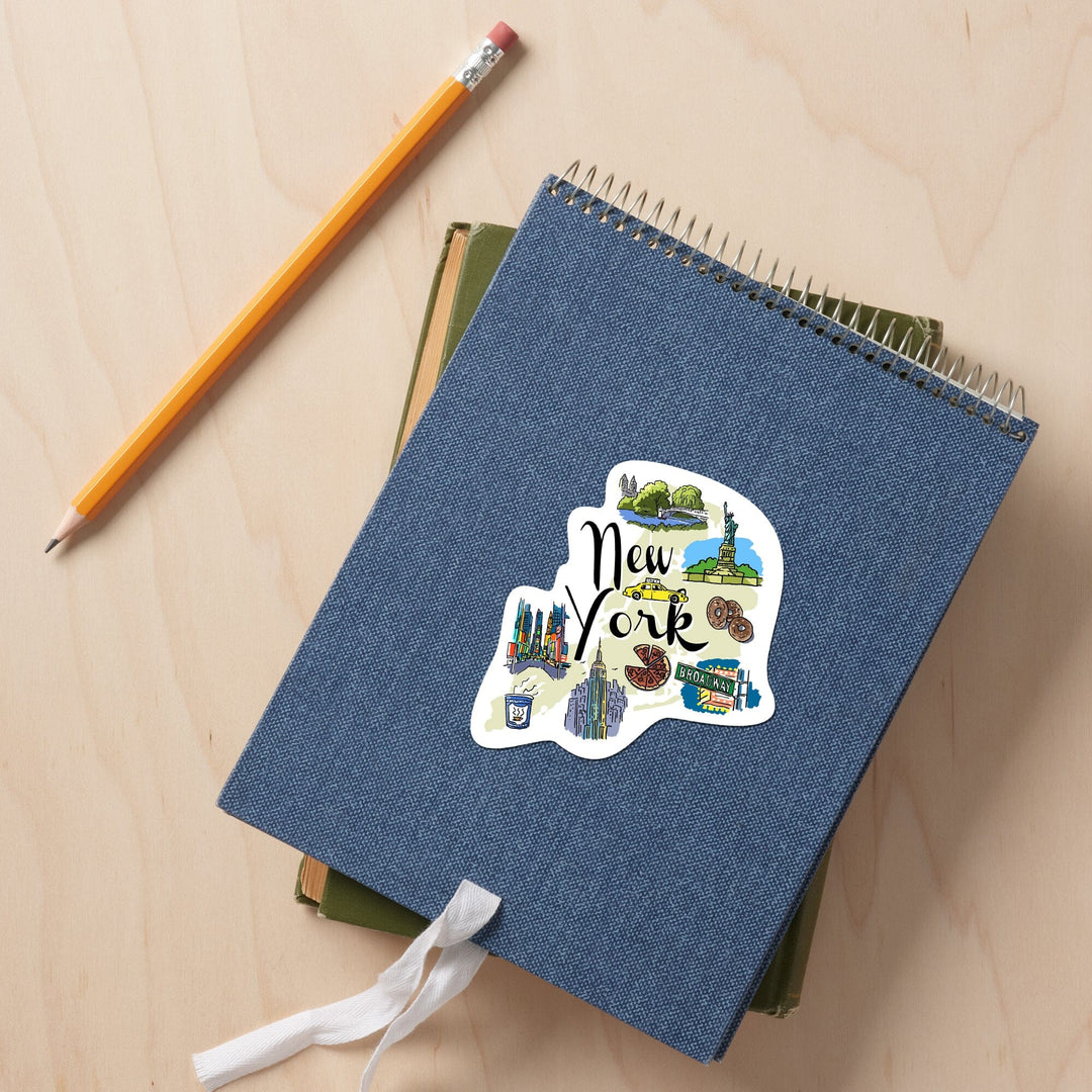 New York, New York, Landmarks & Icons, Contour, Lantern Press Artwork, Vinyl Sticker Sticker Lantern Press