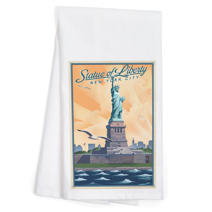 New York, New York, Statue of Liberty, Litho, Organic Cotton Kitchen Tea Towels Kitchen Lantern Press