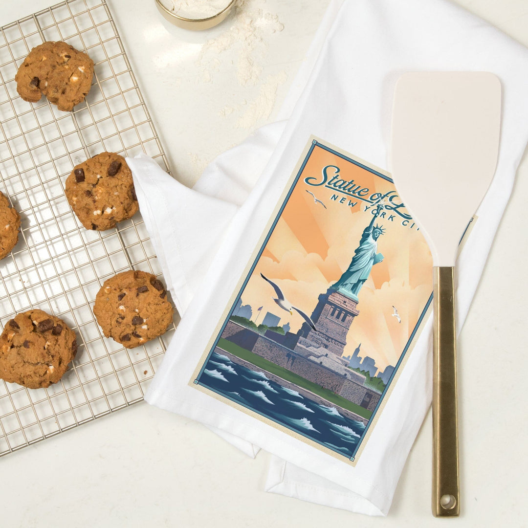 New York, New York, Statue of Liberty, Litho, Organic Cotton Kitchen Tea Towels Kitchen Lantern Press