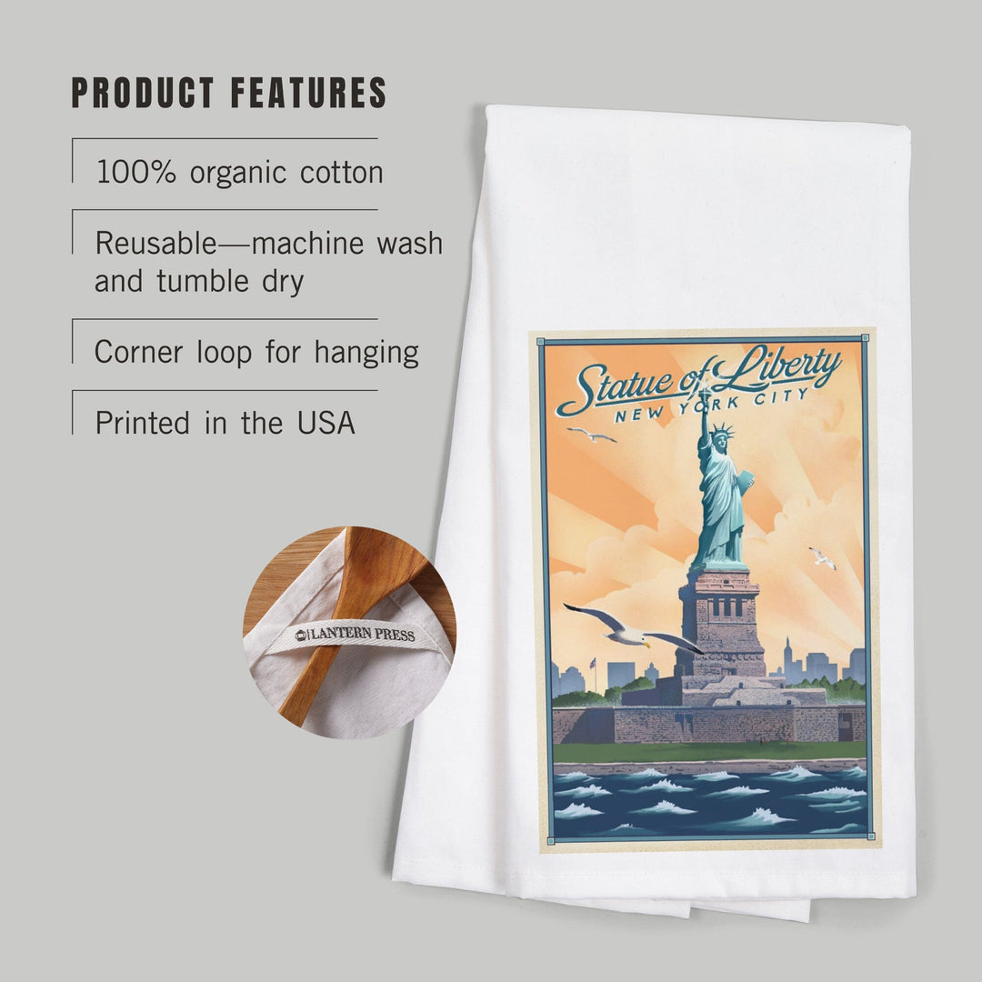 New York, New York, Statue of Liberty, Litho, Organic Cotton Kitchen Tea Towels Kitchen Lantern Press