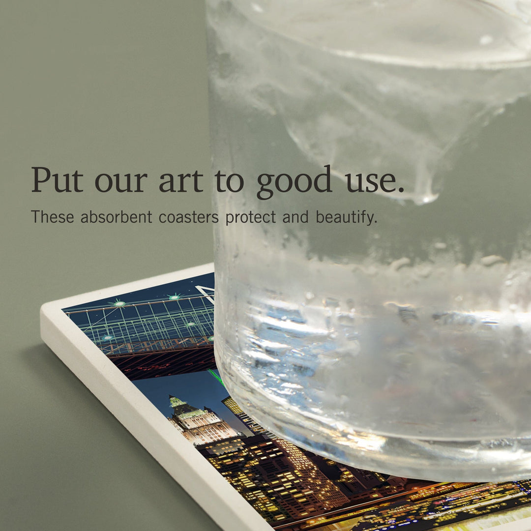 New York, Skyline at Night, Coasters Coasters Lantern Press