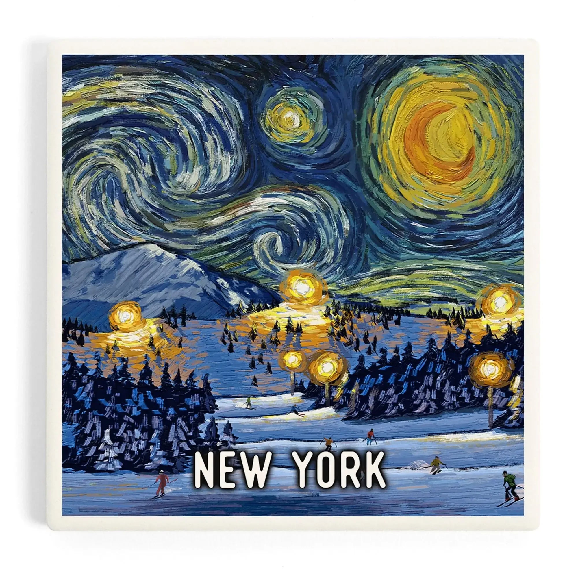 New York, Starry Night, Ski ceramic coaster set – Lantern Press