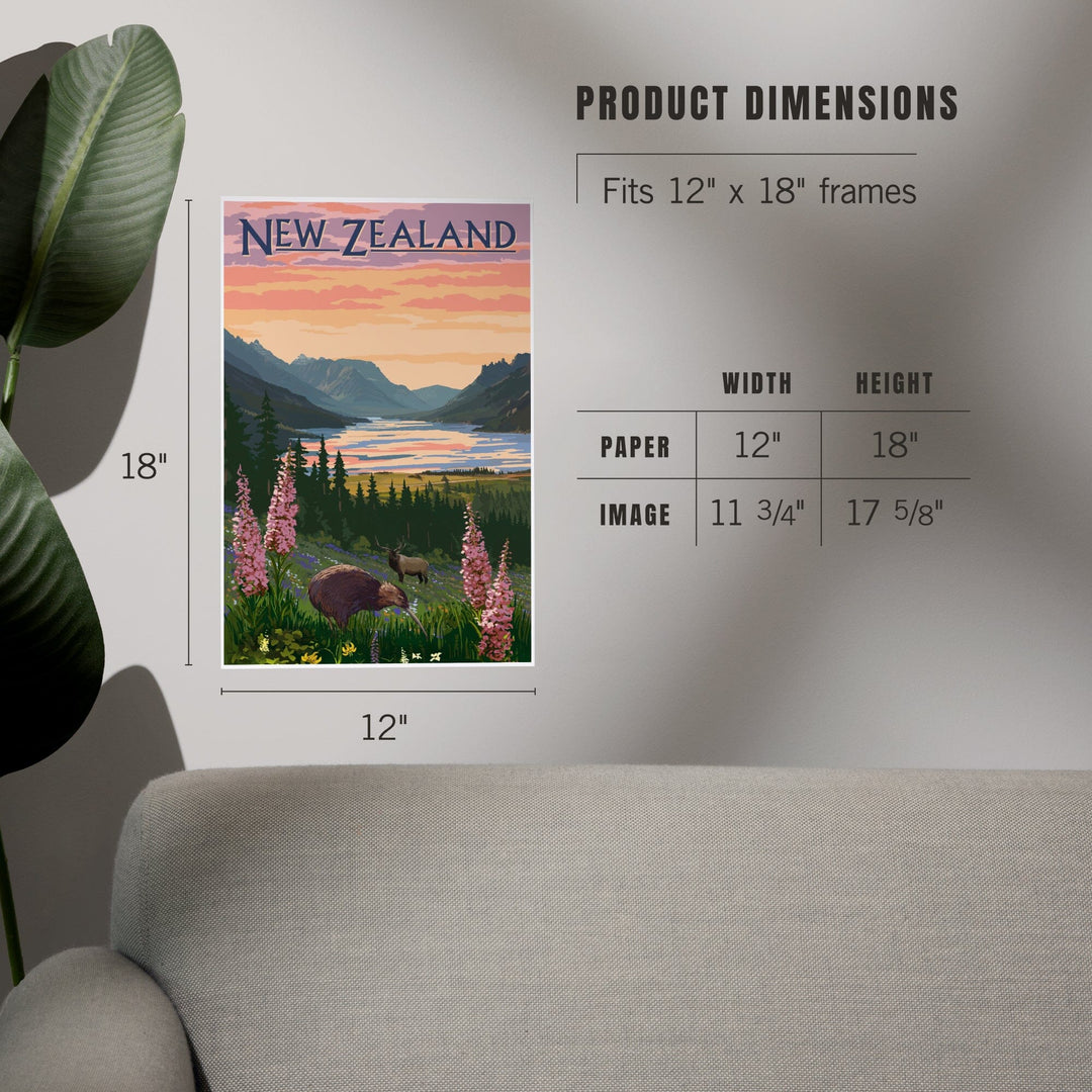 New Zealand, Kiwi and Spring Flowers, Art & Giclee Prints Art Lantern Press