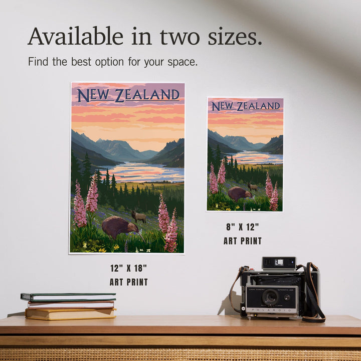 New Zealand, Kiwi and Spring Flowers, Art & Giclee Prints Art Lantern Press