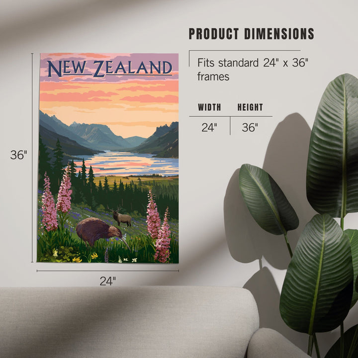 New Zealand, Kiwi and Spring Flowers, Art & Giclee Prints Art Lantern Press