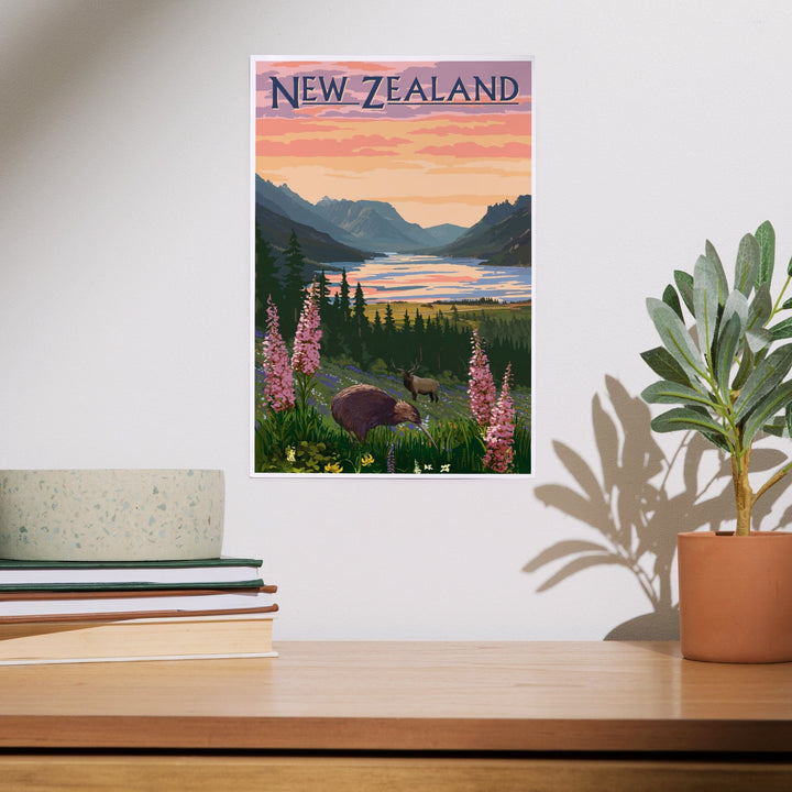 New Zealand, Kiwi and Spring Flowers, Art & Giclee Prints Art Lantern Press