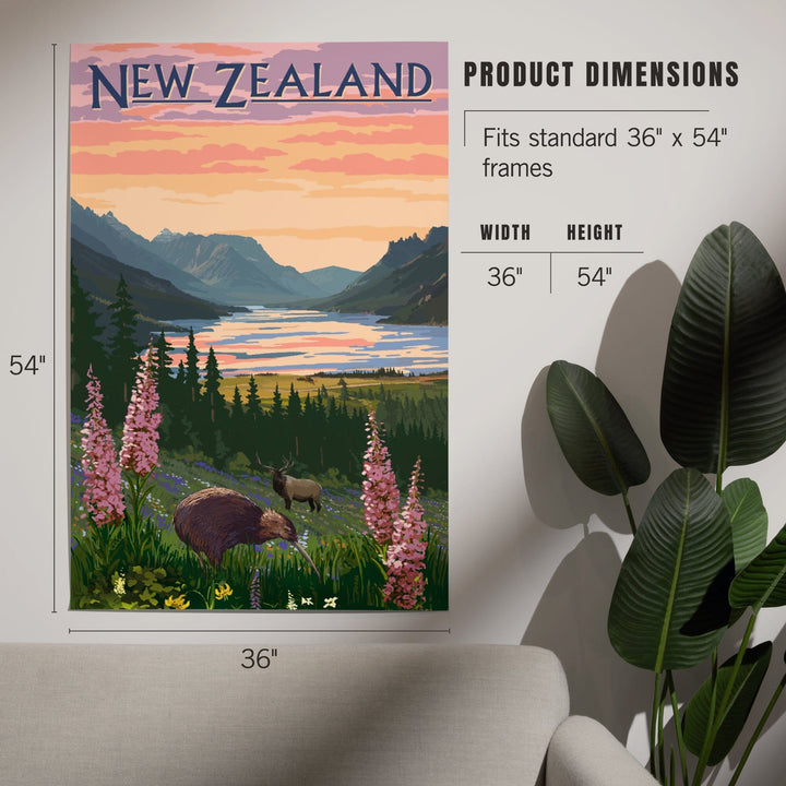 New Zealand, Kiwi and Spring Flowers, Art & Giclee Prints Art Lantern Press
