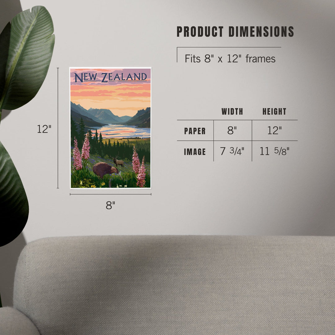 New Zealand, Kiwi and Spring Flowers, Art & Giclee Prints Art Lantern Press