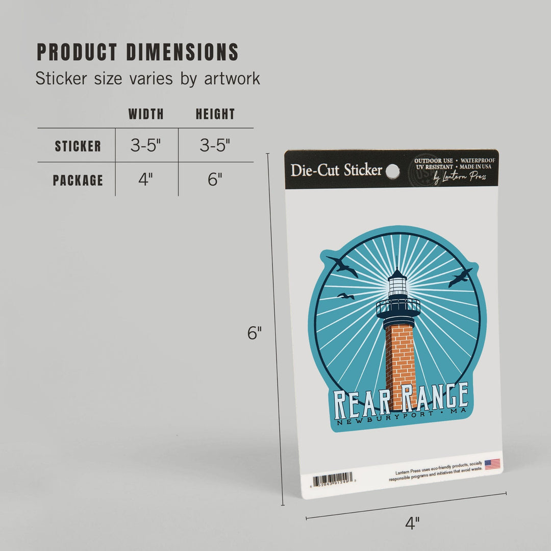 Newburyport, Massachusetts, Rear Range Lighthouse, Contour, Lantern Press Artwork, Vinyl Sticker Sticker Lantern Press