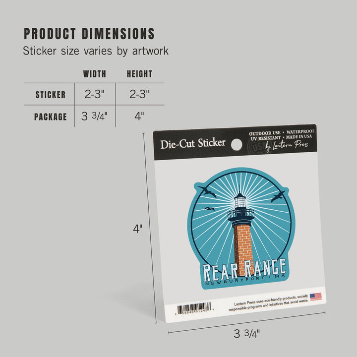 Newburyport, Massachusetts, Rear Range Lighthouse, Contour, Lantern Press Artwork, Vinyl Sticker Sticker Lantern Press