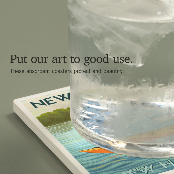 Newfound Lake, New Hampshire, Kayak Scene, Coasters Coasters Lantern Press