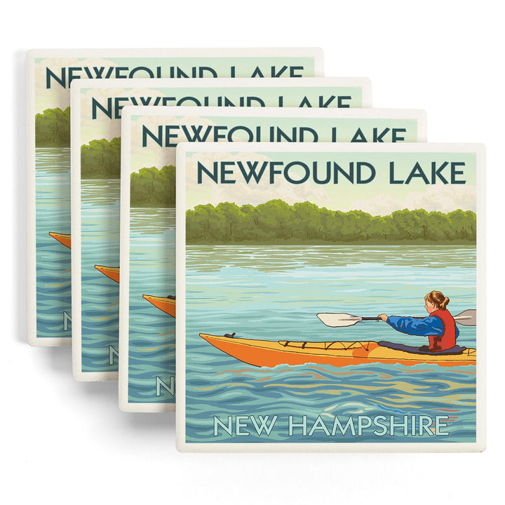 Newfound Lake, New Hampshire, Kayak Scene, Coasters Coasters Lantern Press