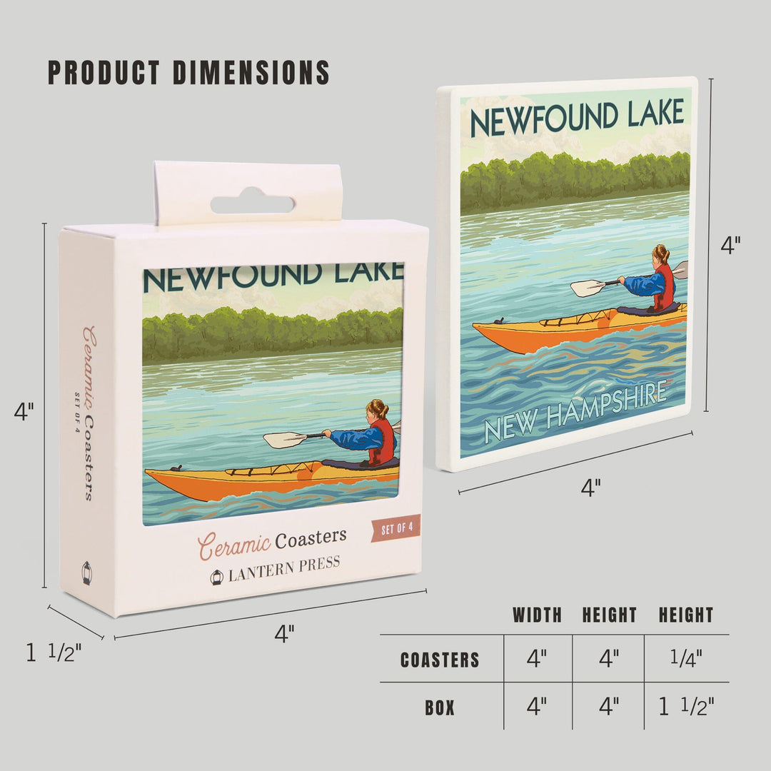 Newfound Lake, New Hampshire, Kayak Scene, Coasters Coasters Lantern Press