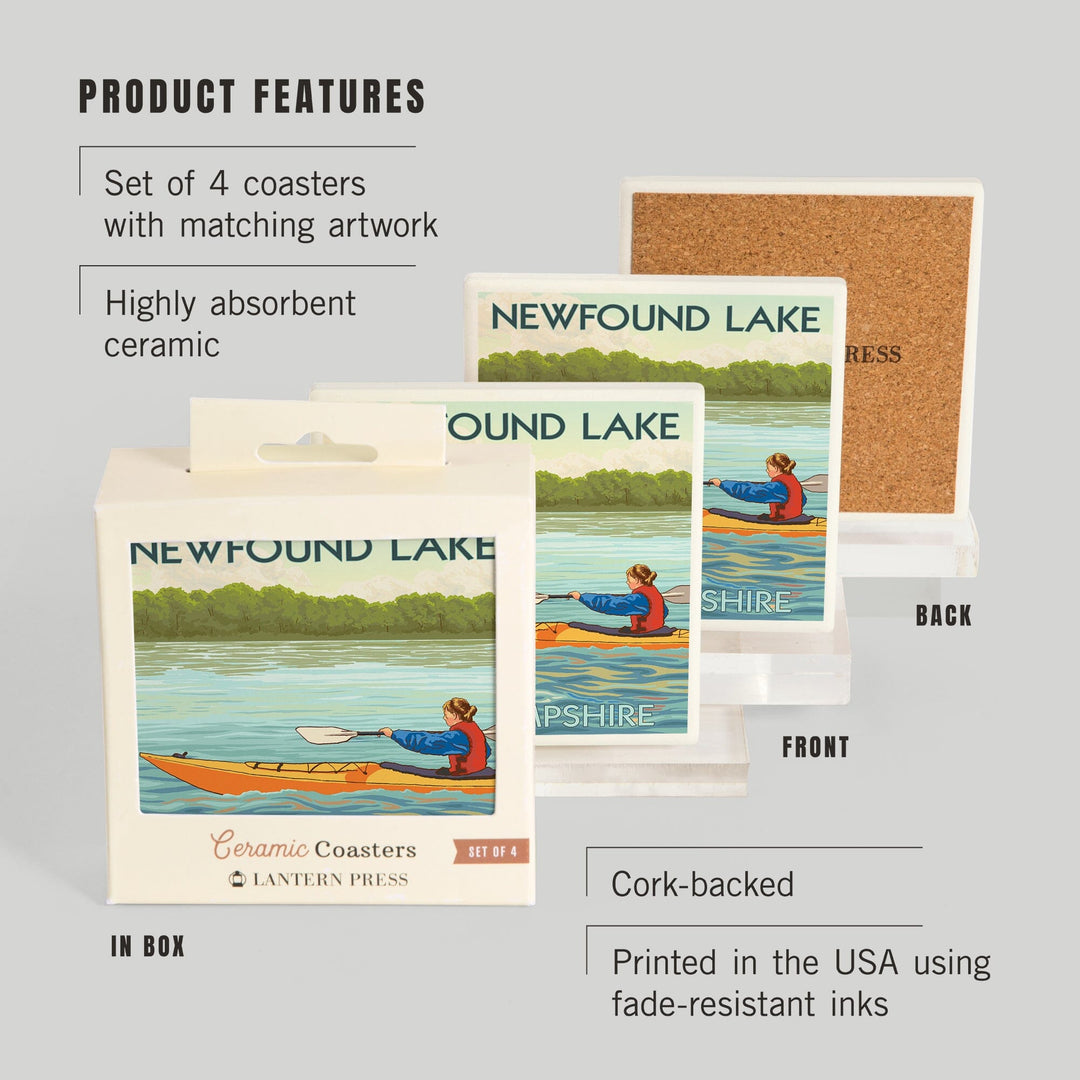 Newfound Lake, New Hampshire, Kayak Scene, Coasters Coasters Lantern Press
