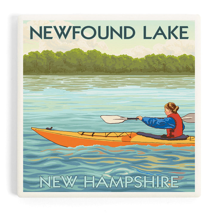 Newfound Lake, New Hampshire, Kayak Scene, Coasters Coasters Lantern Press Coaster