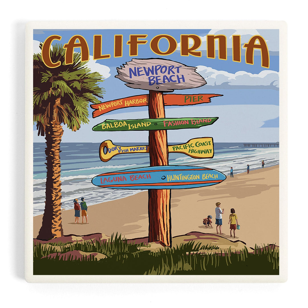 Newport Beach, California, Destinations Sign, Coasters Coasters Lantern Press Coaster