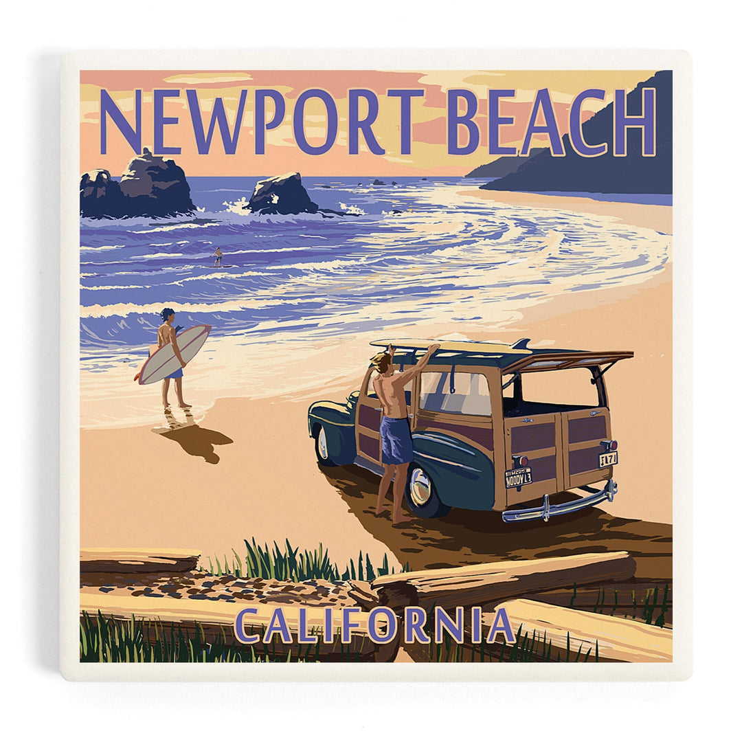 Newport Beach, California, Woody on Beach, Coasters Coasters Lantern Press Coaster