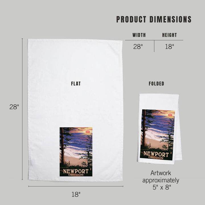 Newport, Oregon, Sunset Beach and Surfers, Organic Cotton Kitchen Tea Towels Kitchen Lantern Press