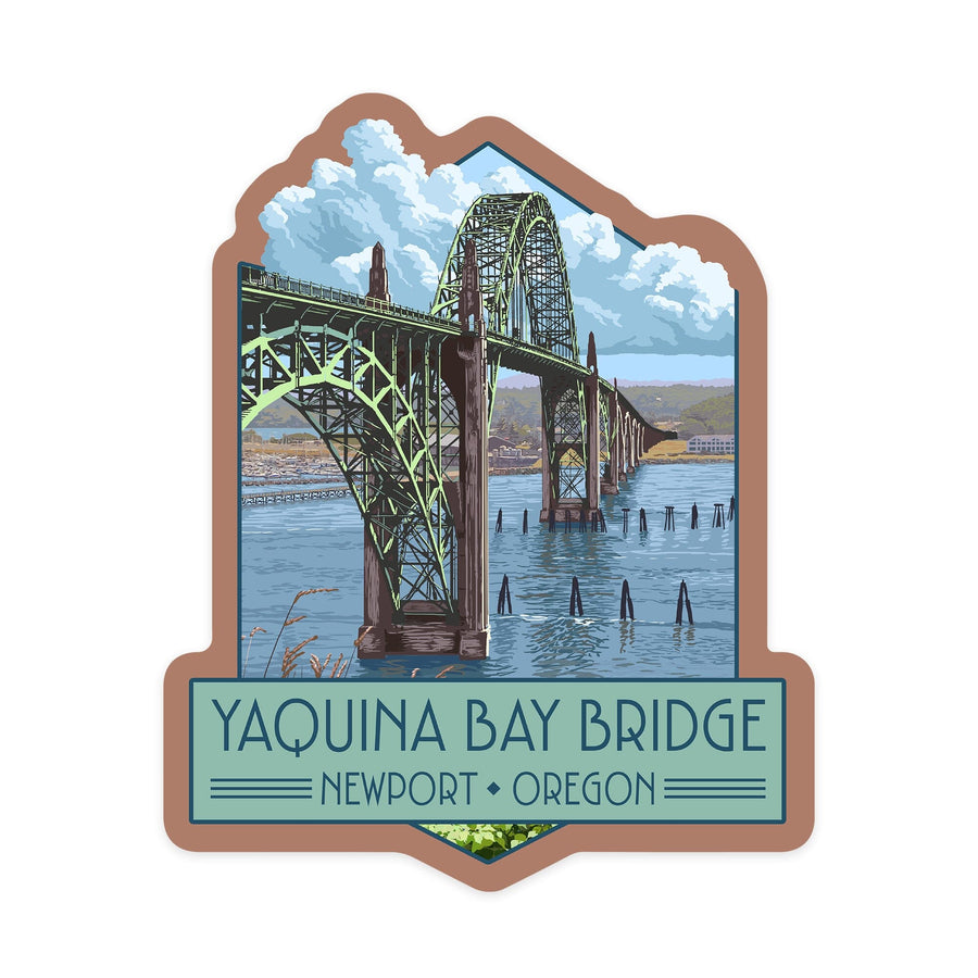 Newport, Oregon, Yaquina Bay Bridge, Contour, Lantern Press Artwork, Vinyl Sticker Sticker Lantern Press