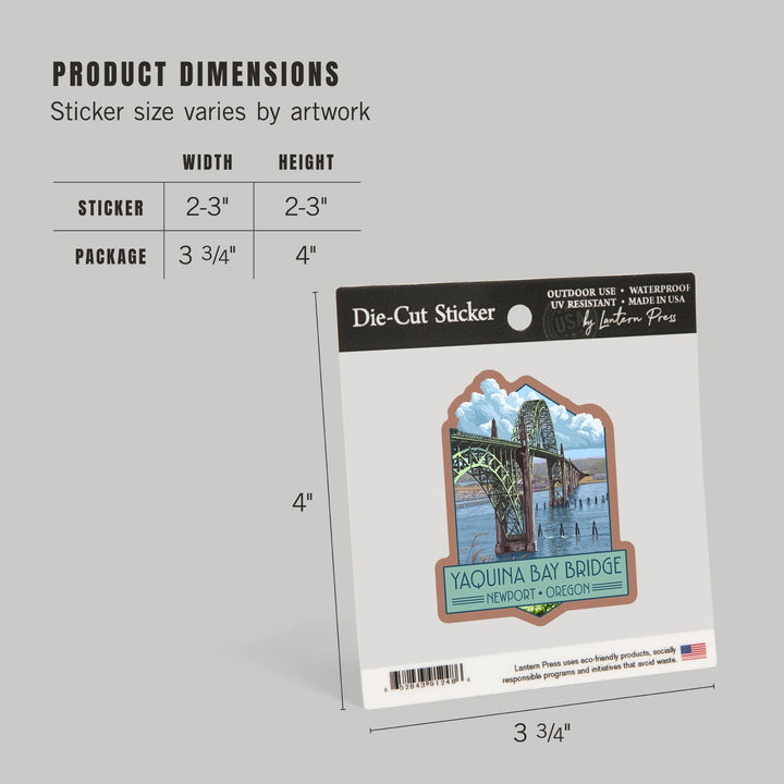 Newport, Oregon, Yaquina Bay Bridge, Contour, Lantern Press Artwork, Vinyl Sticker Sticker Lantern Press