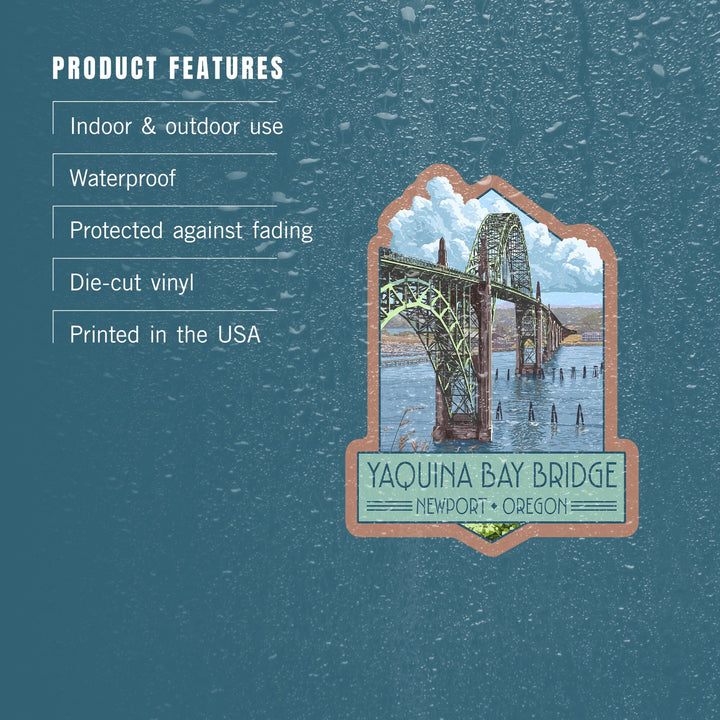 Newport, Oregon, Yaquina Bay Bridge, Contour, Lantern Press Artwork, Vinyl Sticker Sticker Lantern Press