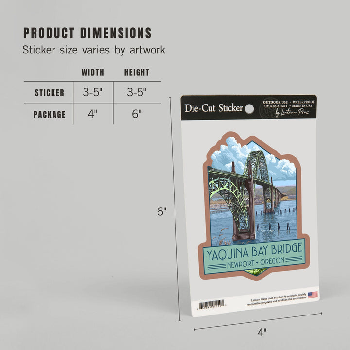 Newport, Oregon, Yaquina Bay Bridge, Contour, Lantern Press Artwork, Vinyl Sticker Sticker Lantern Press