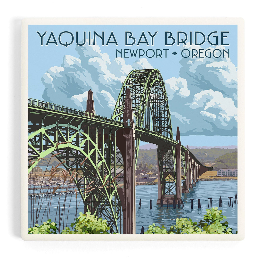 Newport, Oregon, Yaquina Bay Bridge, Illustration, Coasters Coasters Lantern Press Coaster