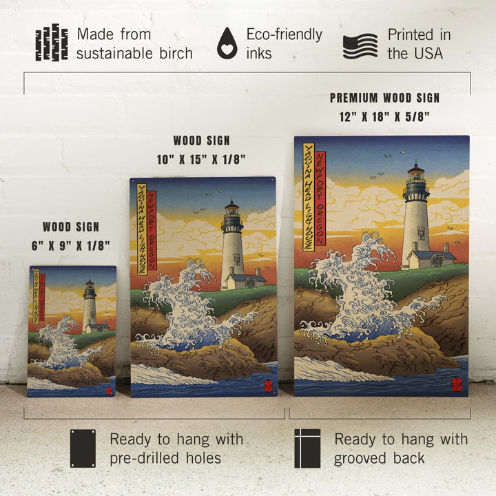 Newport, Oregon, Yaquina Head Lighthouse Woodblock, Lantern Press Poster, Wood Signs and Postcards Wood Lantern Press