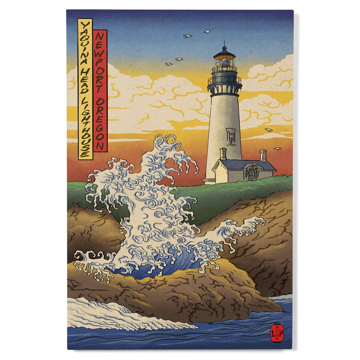 Newport, Oregon, Yaquina Head Lighthouse Woodblock, Lantern Press Poster, Wood Signs and Postcards Wood Lantern Press