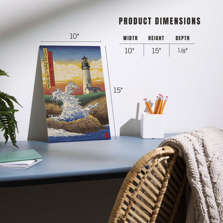 Newport, Oregon, Yaquina Head Lighthouse Woodblock, Lantern Press Poster, Wood Signs and Postcards Wood Lantern Press